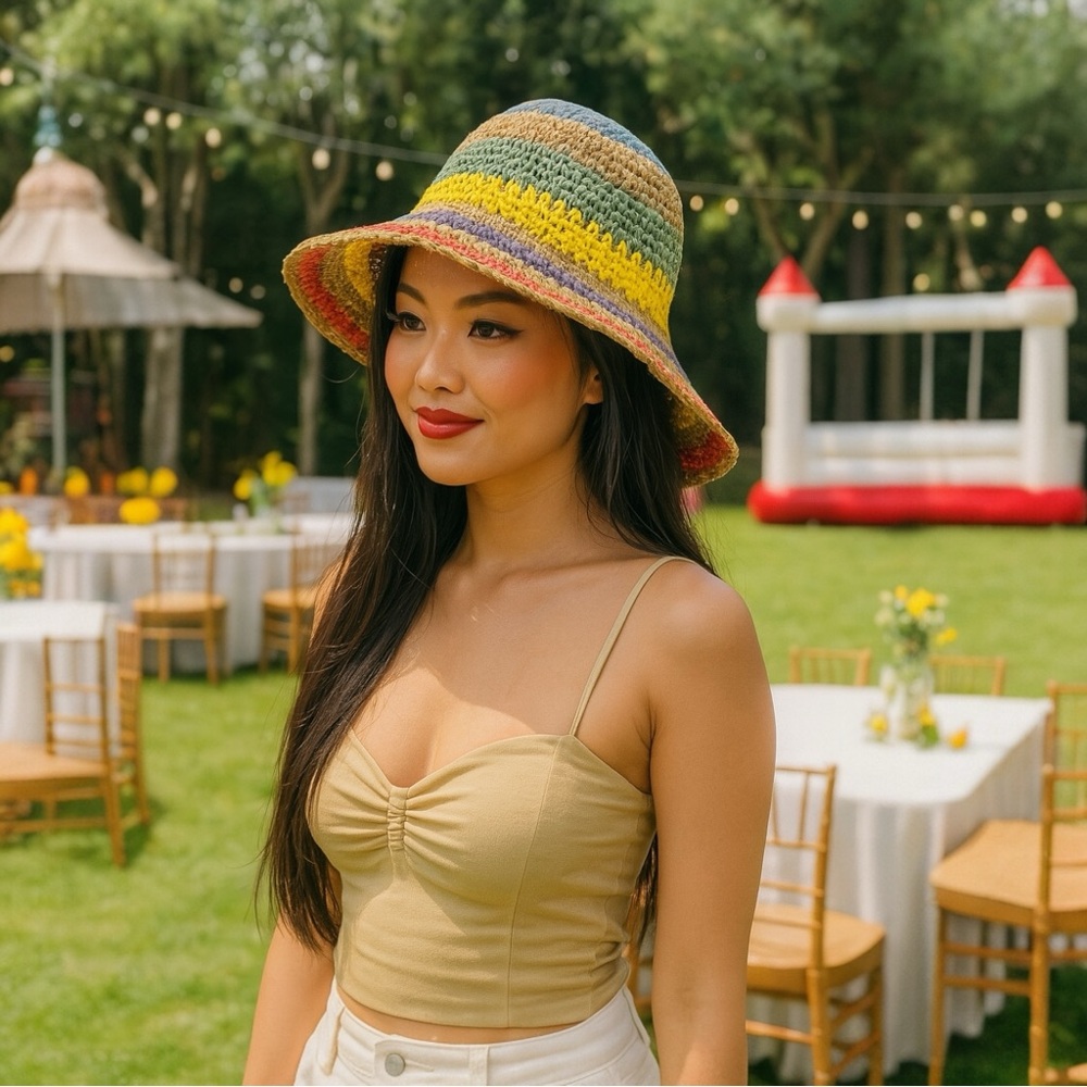 BOHEMIAN STARBURST STRAW BUCKET HAT - Picture 4 of 7